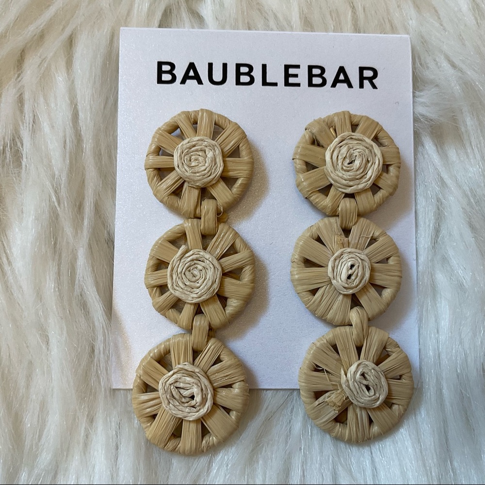 BaubleBar Straw / Rattan / Raffia Triple Drop Earrings - New on Card - NWT - Picture 5 of 7